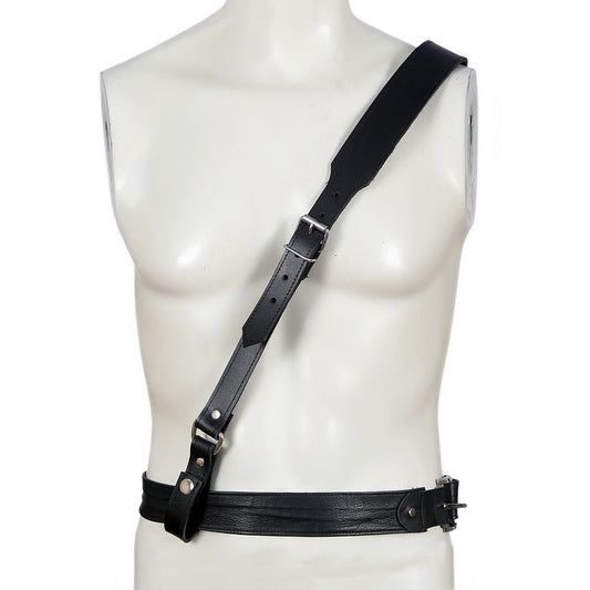 Black Full Grain Cowhide Leather Sam Browne Cross Over Belt – Military Style Shoulder Strap Harness by London Knighthood