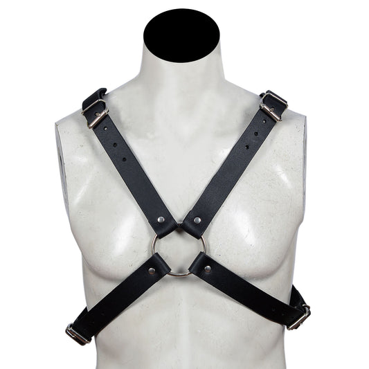 Men’s Leather H-Harness – Adjustable Chest Harness with Metal Buckles – Fetish & Clubwear Gear by London Knighthood