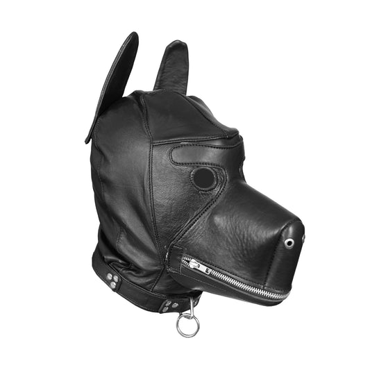 Leather Puppy Play Dog Mask – Adjustable Fetish Hood for Pet Play & BDSM Roleplay by London Knighthood