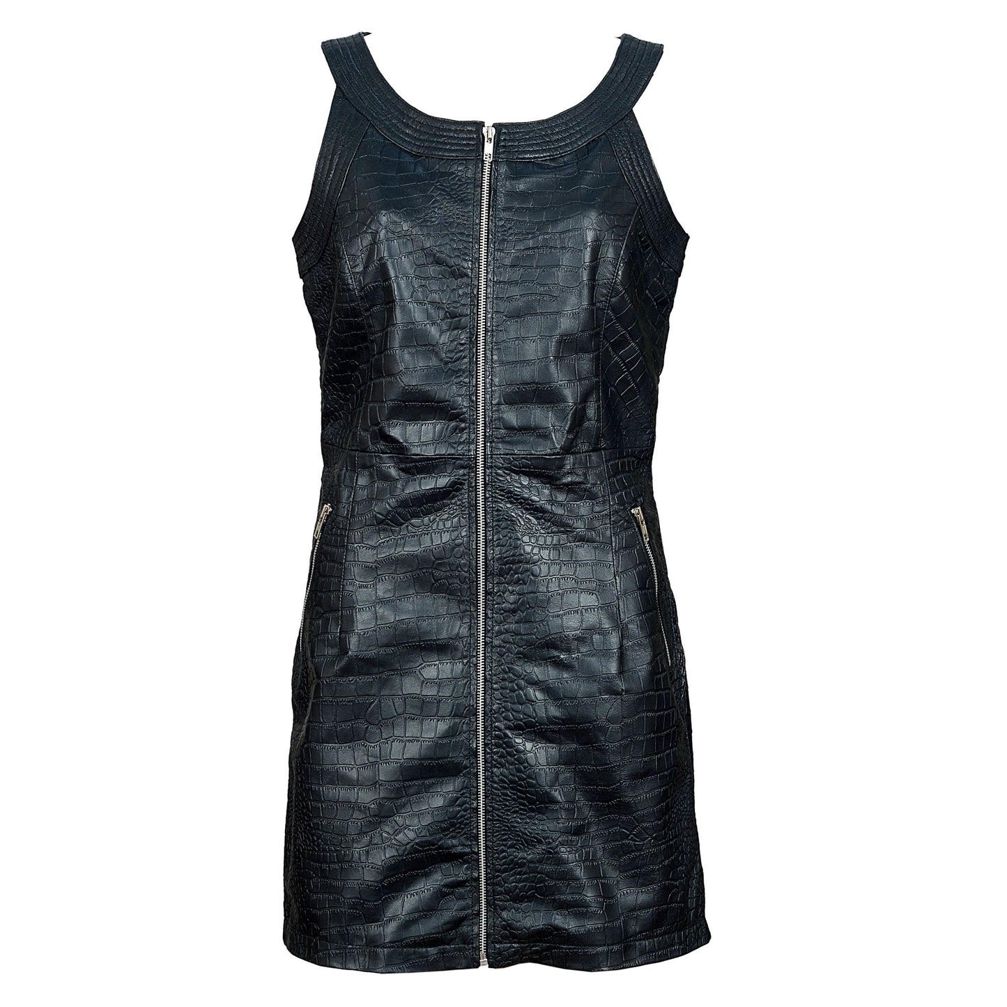 Sexy Women's Leather Dress with Zipper Closure & Pockets – Partywear Fetish Clubwear | London Knight Hood