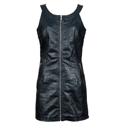 Sexy Women's Leather Dress with Zipper Closure & Pockets – Partywear Fetish Clubwear | London Knight Hood