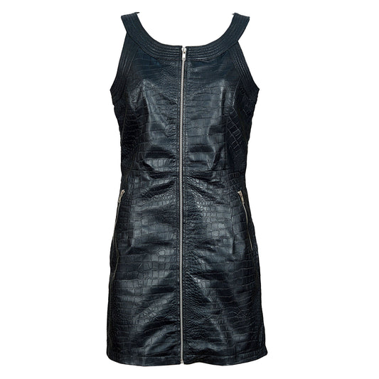 Sexy Women's Leather Dress with Zipper Closure & Pockets – Partywear Fetish Clubwear | London Knight Hood