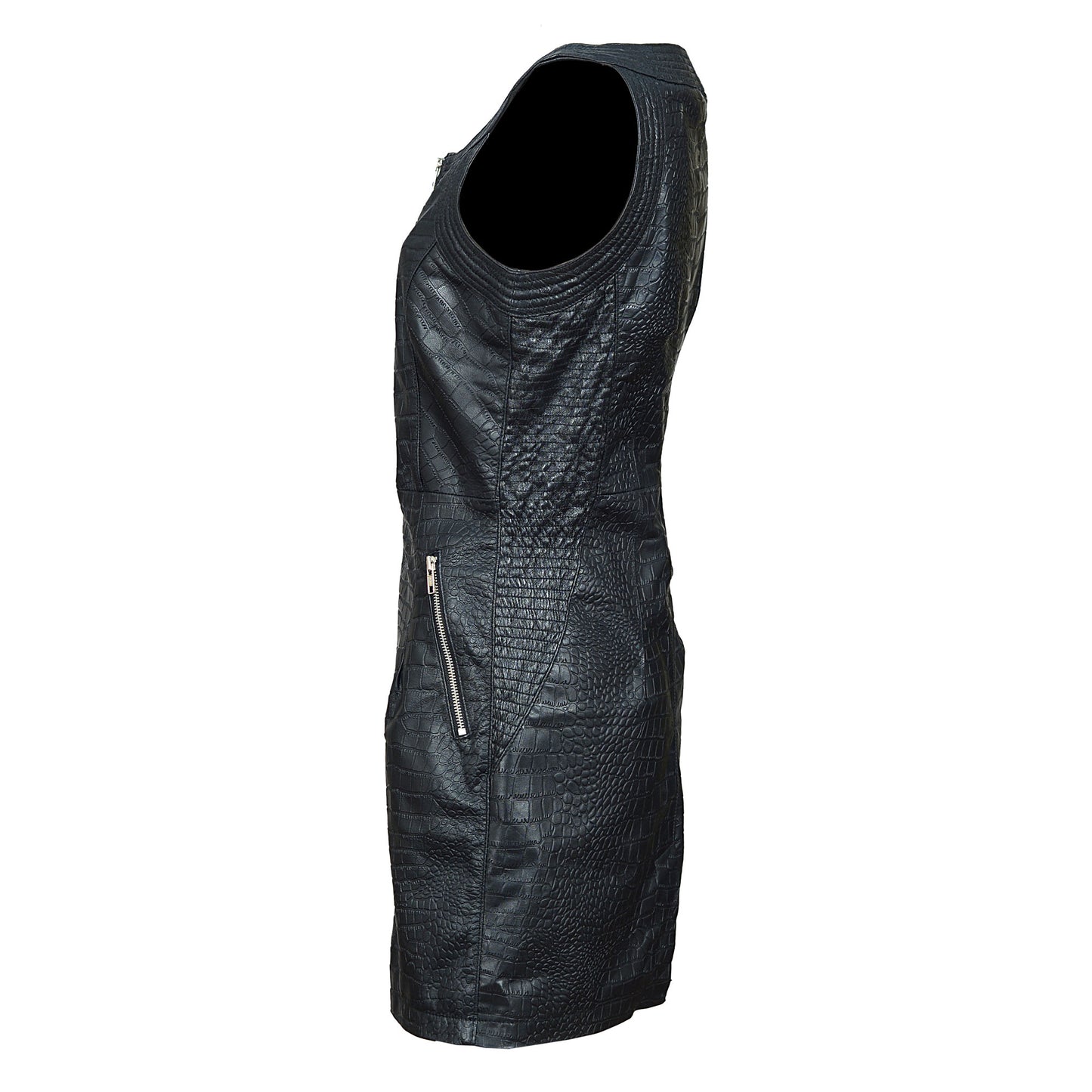 Sexy Women's Leather Dress with Zipper Closure & Pockets – Partywear Fetish Clubwear | London Knight Hood