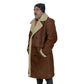 Men’s Brown Genuine Cowhide Leather Shearling Coat – Fur Lined Long Winter Jacket by London Knighthood