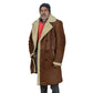 Men’s Brown Genuine Cowhide Leather Shearling Coat – Fur Lined Long Winter Jacket by London Knighthood