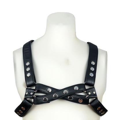 Criss Cross Leather Chest Harness for Men – Adjustable Strappy Fetish Gear – Gothic BDSM Bodywear by London Knighthood