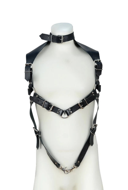 Leather Chest & Neck Harness for Men – Adjustable Body Bondage Harness with Buckles – Fetish Gear by London Knighthood