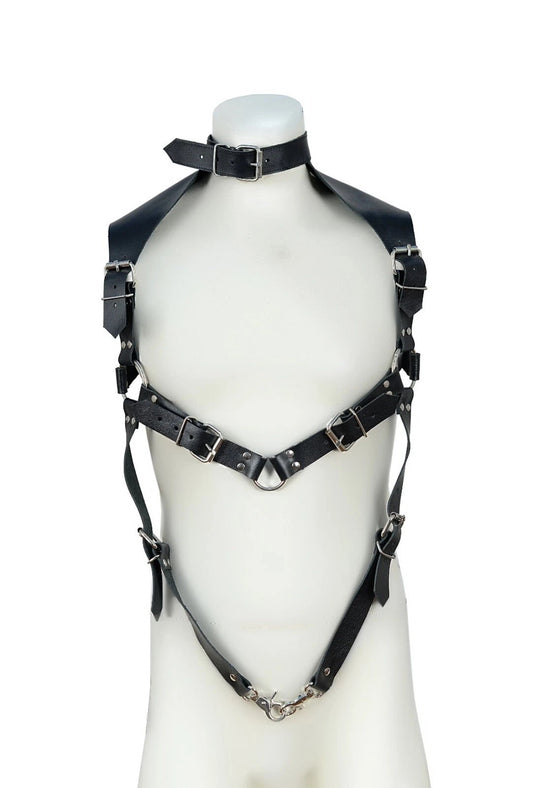 Leather Chest & Neck Harness for Men – Adjustable Body Bondage Harness with Buckles – Fetish Gear by London Knighthood