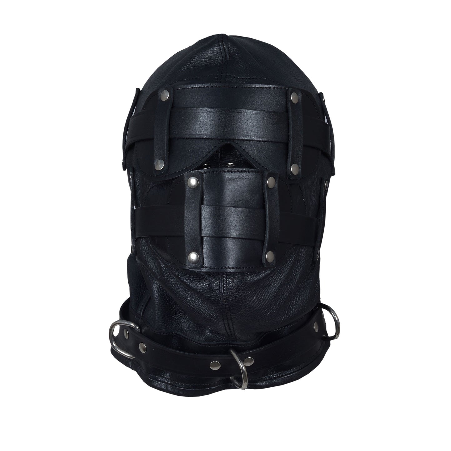 Total Sensory Deprivation Leather Bondage Hood – Full Head BDSM Mask with Padded Blindfold & Gag by London Knighthood