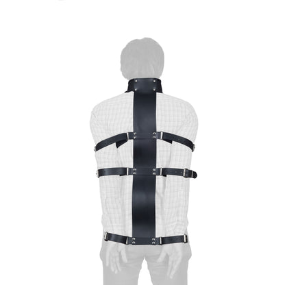 Leather Neck Collar with Wrist Cuffs – Adjustable Slave Restraint System for Back & Bed Bondage by London Knighthood