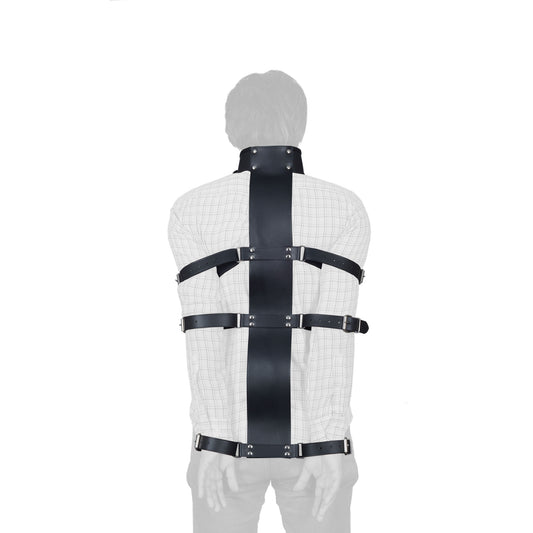 Leather Neck Collar with Wrist Cuffs – Adjustable Slave Restraint System for Back & Bed Bondage by London Knighthood