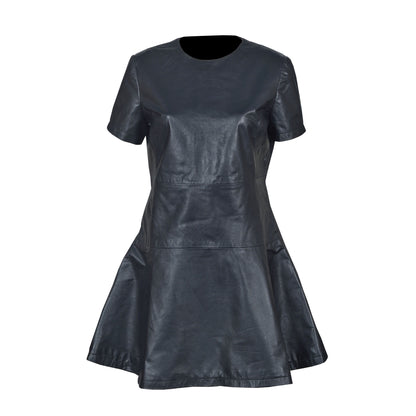 Women’s real lamb Leather Skater Dress – Sleeveless Party & Casual Fit-and-Flare Mini Dress by London Knighthood