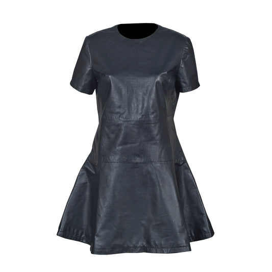 Women’s real lamb Leather Skater Dress – Sleeveless Party & Casual Fit-and-Flare Mini Dress by London Knighthood