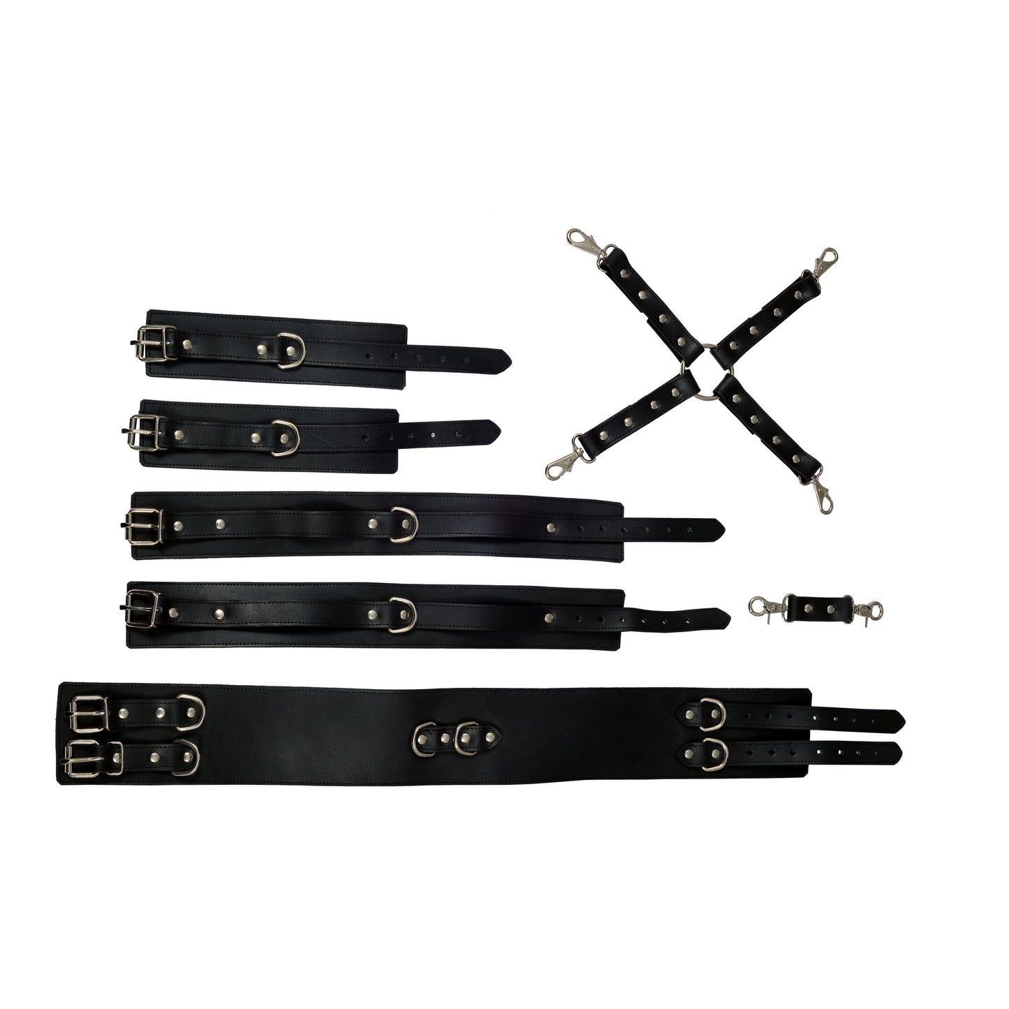 7-Piece Genuine Leather Bondage Restraint Set – Premium BDSM Fetish Kit with Cuffs, Collar, Leash & More by London Knighthood