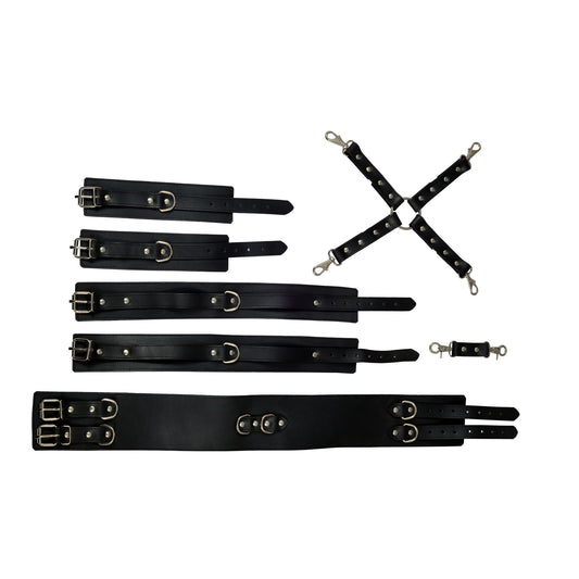 7-Piece Genuine Leather Bondage Restraint Set – Premium BDSM Fetish Kit with Cuffs, Collar, Leash & More by London Knighthood