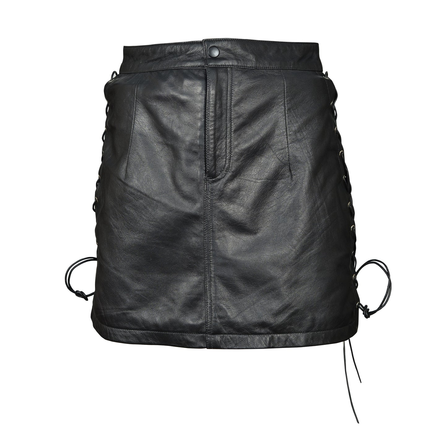Women’s Leather Mini Skirt – Sexy Short Skirt with Adjustable Side Laces by London Knighthood