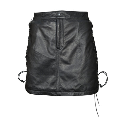 Women’s Leather Mini Skirt – Sexy Short Skirt with Adjustable Side Laces by London Knighthood