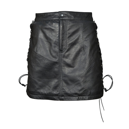 Women’s Leather Mini Skirt – Sexy Short Skirt with Adjustable Side Laces by London Knighthood