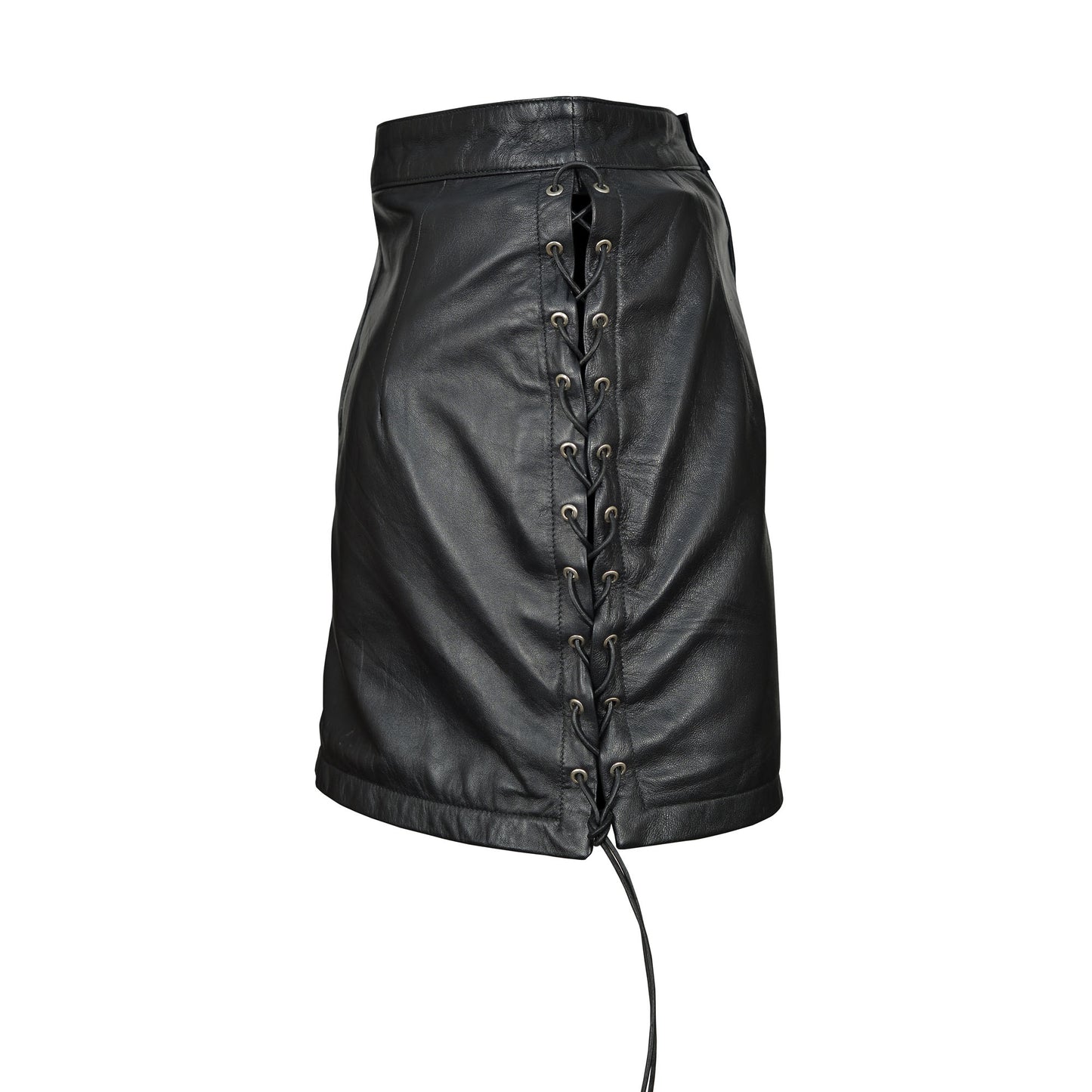 Women’s Leather Mini Skirt – Sexy Short Skirt with Adjustable Side Laces by London Knighthood