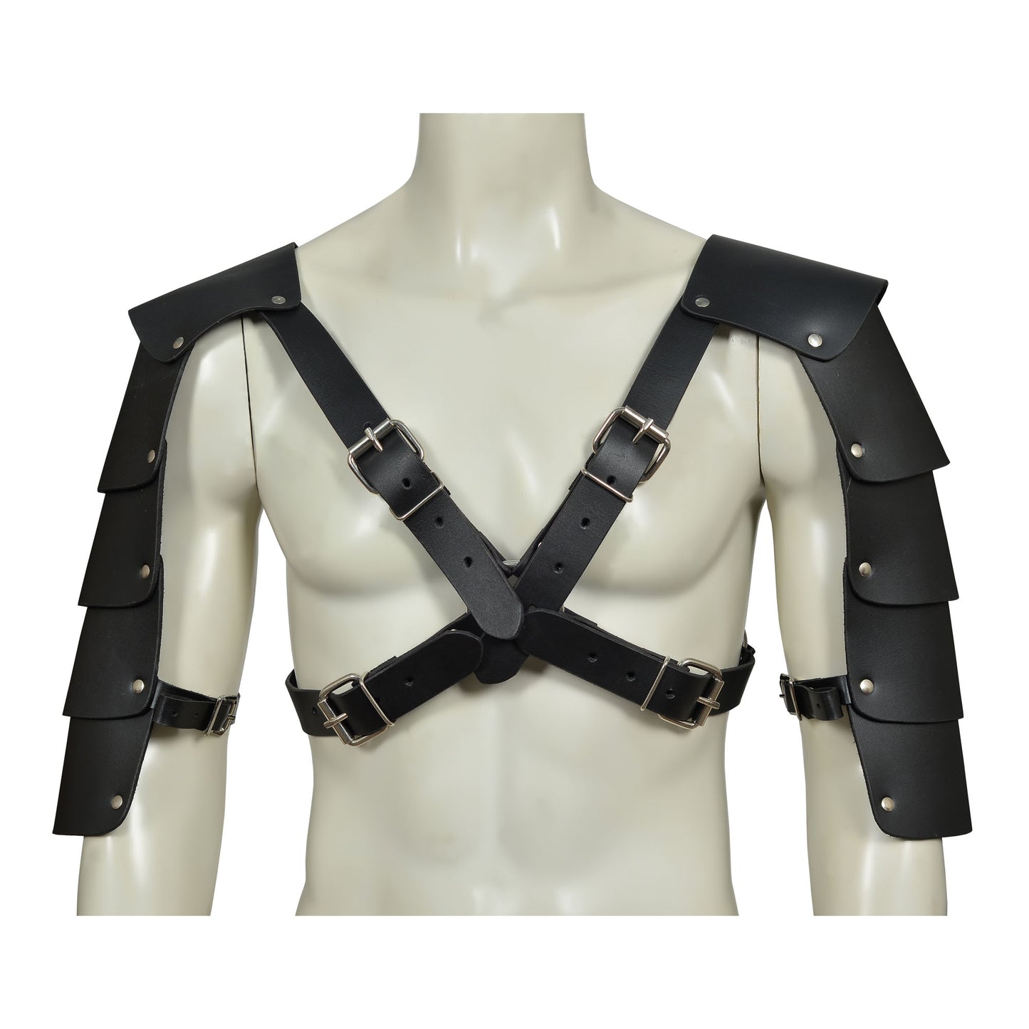 Men’s Punk Chest Harness with Shoulder Armor – Adjustable Leather Buckle Belt for Gothic Cosplay, Clubwear & Fetish Fashion by London Knighthood