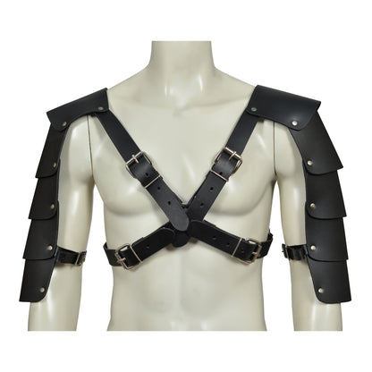 Men’s Punk Chest Harness with Shoulder Armor – Adjustable Leather Buckle Belt for Gothic Cosplay, Clubwear & Fetish Fashion by London Knighthood