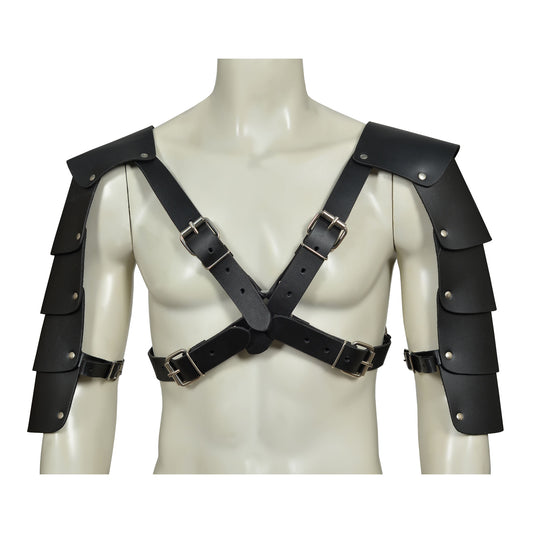 Men’s Punk Chest Harness with Shoulder Armor – Adjustable Leather Buckle Belt for Gothic Cosplay, Clubwear & Fetish Fashion by London Knighthood
