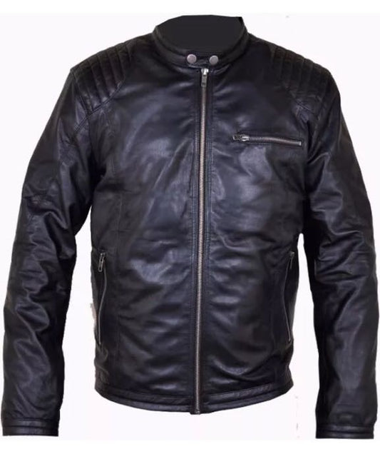 New Men’s Black Genuine Lambskin Leather Biker Jacket – Real Soft Leather Fashion Outerwear