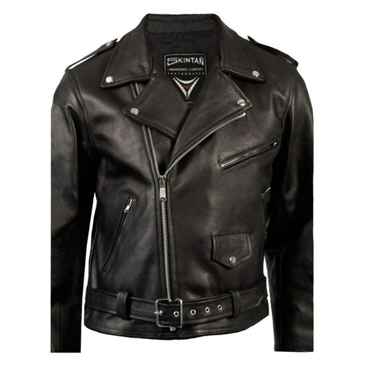 Men’s Brando Classic Biker Jacket – Genuine Leather Motorcycle Vintage Style