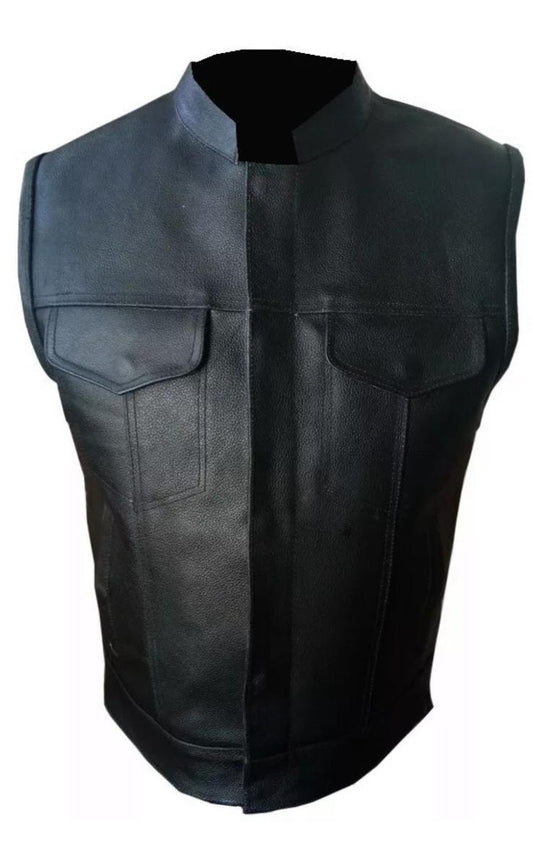 Men’s Sons of Anarchy Style Real Leather Motorcycle Vest – Biker Club Waistcoat
