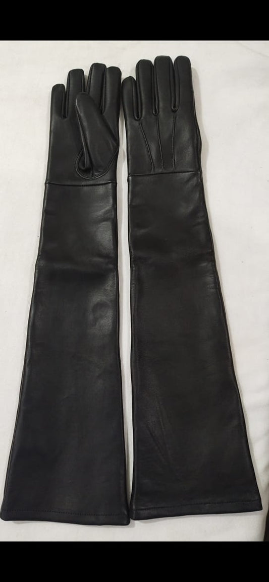 Leather Black Handmade Dominatrix Opera Gloves – Long Mistress BDSM Fetish Gloves