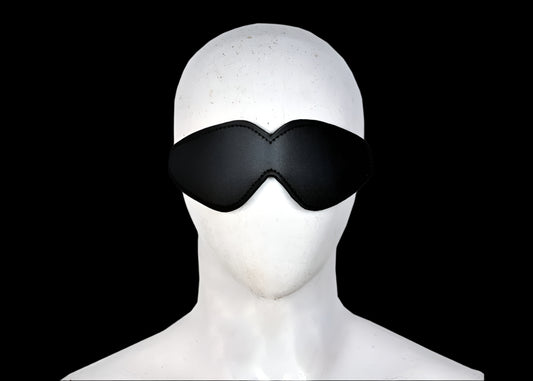 Black Genuine Leather Eye Mask Blindfold – Adult BDSM Bondage Restraint