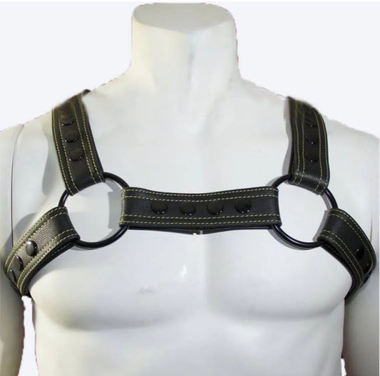 Men’s Black Handmade Genuine Leather BLUF Chest Half H-Harness – Real Leather Fetish Gear for Clubwear & Uniform Style