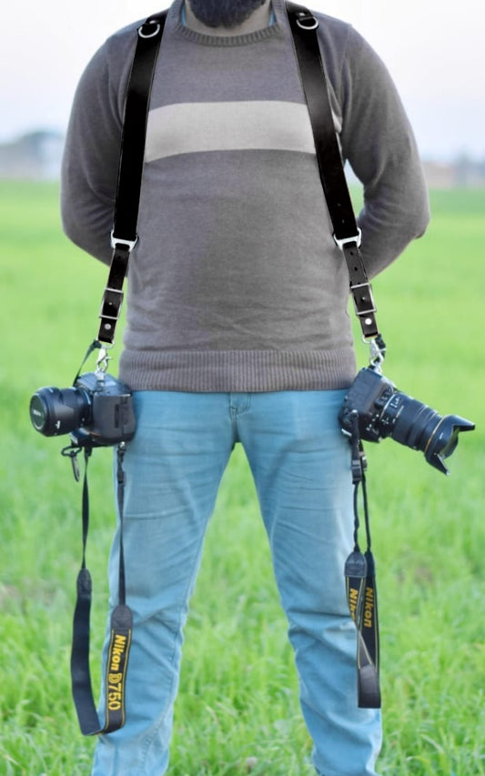 Leather Dual Camera Harness Shoulder Strap – Professional Multi-Camera Leather Harness for DSLR & Mirrorless Photographers