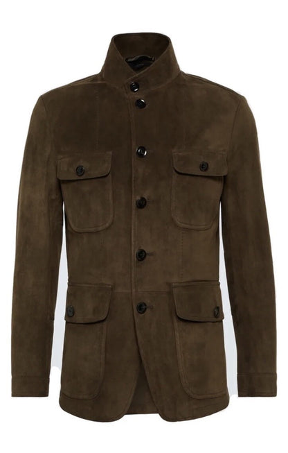 Men’s Genuine Suede Leather Military Coat – Classic Army Style Long Jacket