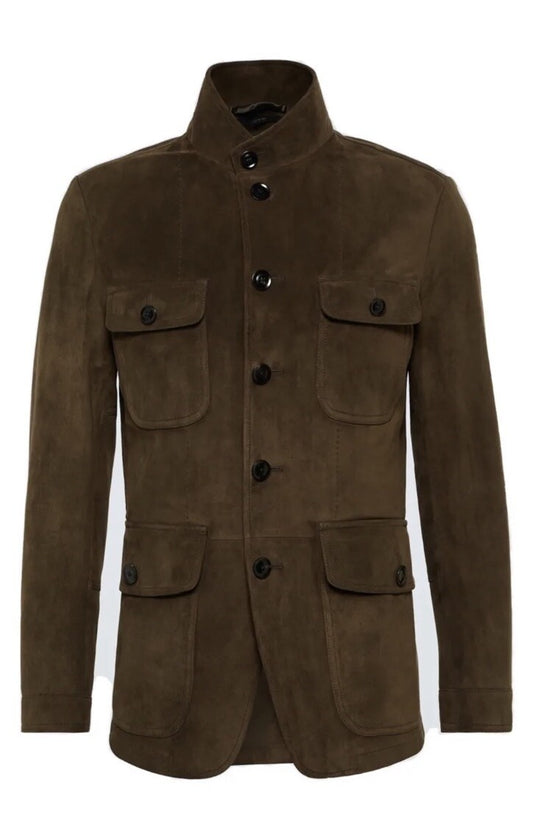 Men’s Genuine Suede Leather Military Coat – Classic Army Style Long Jacket