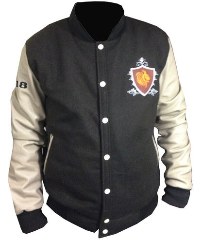 Men’s Brown & Beige Varsity Jacket – Wool Blend Letterman Bomber with Genuine Leather Sleeves
