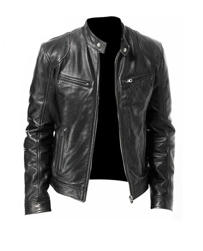 Men’s Genuine Leather Café Racer Jacket – Slim Fit Motorcycle Riding Style