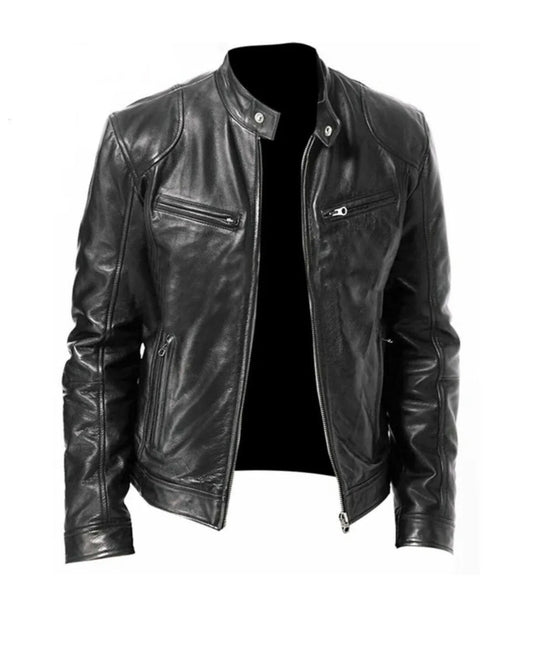Men’s Genuine Leather Café Racer Jacket – Slim Fit Motorcycle Riding Style