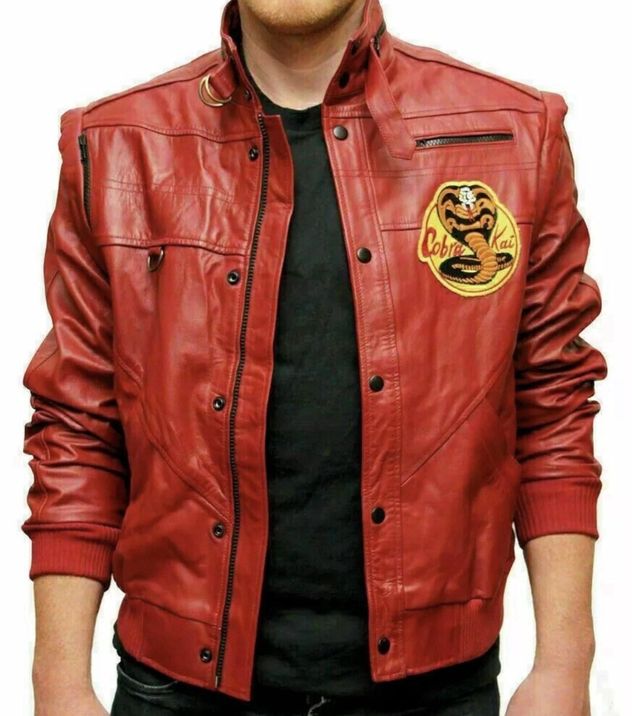 Men’s Red Leather Motorcycle Jacket – Classic 80s Biker Style in Genuine Leather