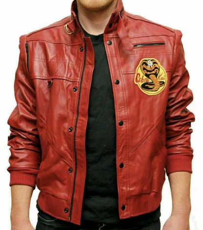 Men’s Red Leather Motorcycle Jacket – Classic 80s Biker Style in Genuine Leather
