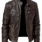 Men’s Genuine Leather Café Racer Jacket – Slim Fit Motorcycle Riding Style