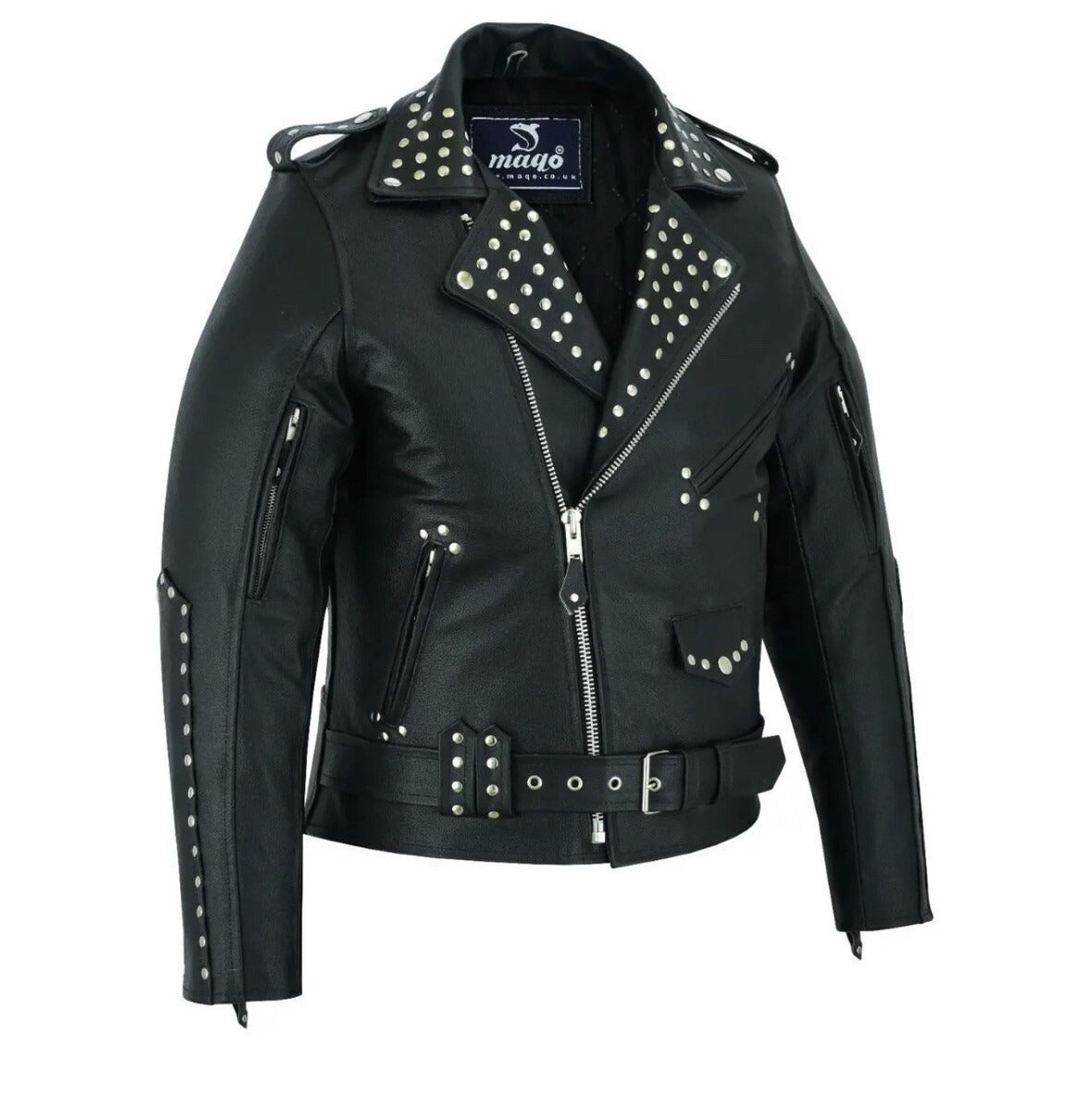 Men’s Genuine Cow Leather Studded Black Motorcycle Biker Jacket – Heavy-Duty Punk Rock Style