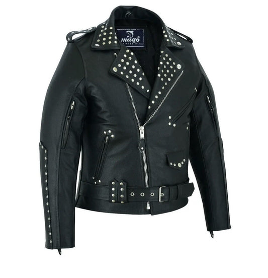 Men’s Genuine Cow Leather Studded Black Motorcycle Biker Jacket – Heavy-Duty Punk Rock Style