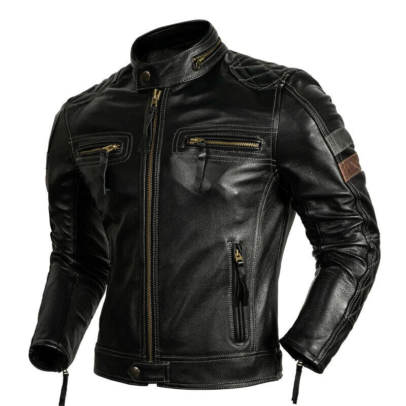 Men’s Black Leather Motorcycle Touring Jacket – Latest Model Biker Style Riding Gear