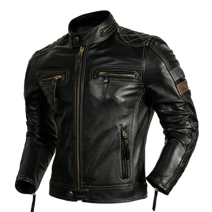 Men’s Black Leather Motorcycle Touring Jacket – Latest Model Biker Style Riding Gear