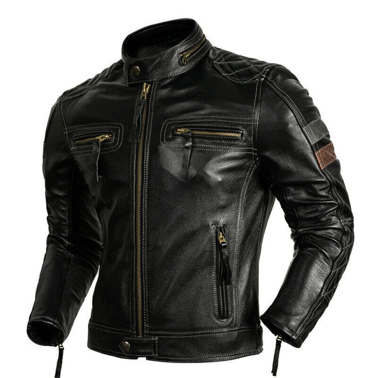 Men’s Black Leather Motorcycle Touring Jacket – Latest Model Biker Style Riding Gear