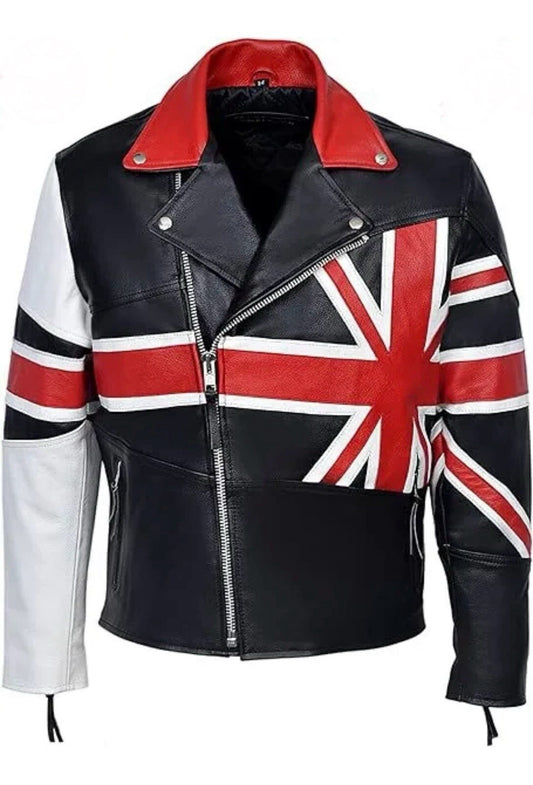 Brando Union Jack Men’s Motorcycle Jacket – Real Cowhide Leather Biker Cruiser Fashion Coat