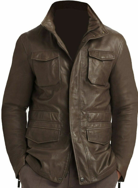 Men’s M-65 Field Military Jacket – Genuine Lamb Leather Desert Storm Army Rambo Coat