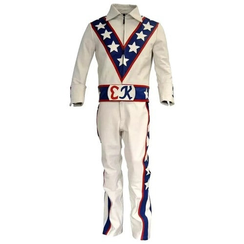 Men’s White Daredevil Stuntman Motorcycle Jacket – Genuine Leather Halloween Costume Suit