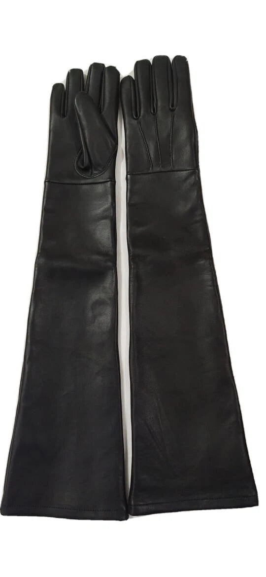 Leather Black Handmade Dominatrix Opera Gloves – Long Mistress BDSM Fetish Gloves